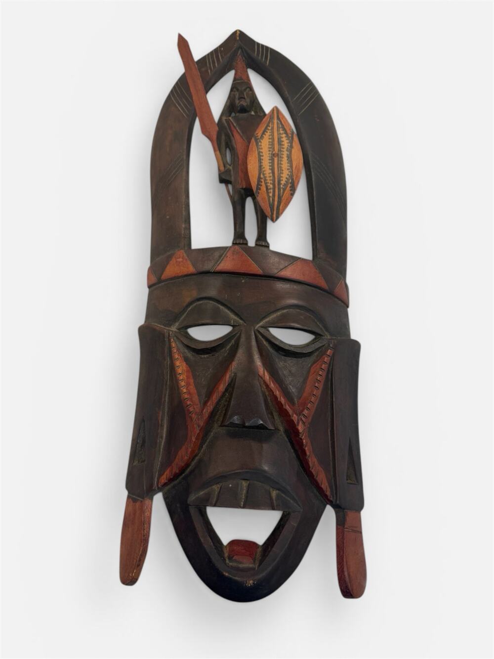 Vintage African Hand Carved Wooden Mask Statue 18.5"x8" Home Wall Decor JL